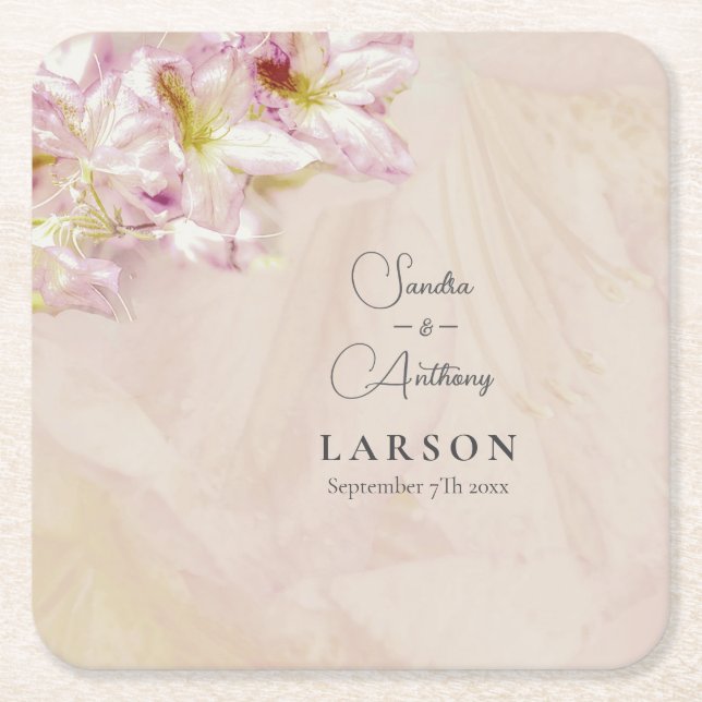 Rose Gold Azalea Wedding Square Paper Coaster (Front)
