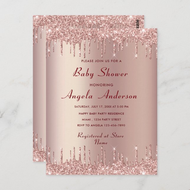 Rose Gold Baby Boy Shower Invitation Template Postcard (Front/Back)