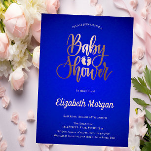 Rose Gold Baby Foots Royal Blue Baby Shower Invitation