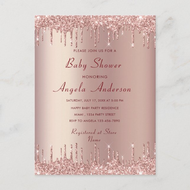Rose Gold Baby Girl Shower Invitation avec QR Code (Devant)