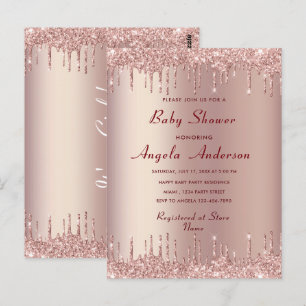 Rose Gold Baby Girl Shower Invitation Template Postcard