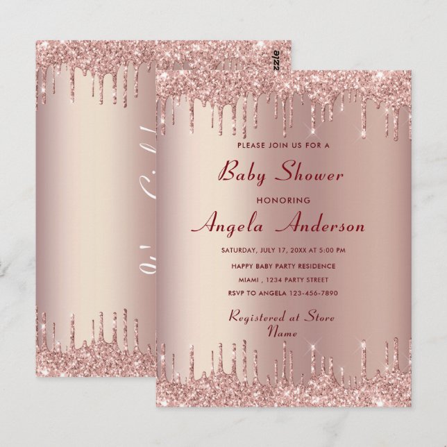 Rose Gold Baby Girl Shower Invitation Template Postcard (Front/Back)