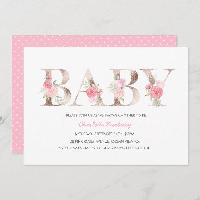 Rose gold Baby Shower Invitation (Front/Back)