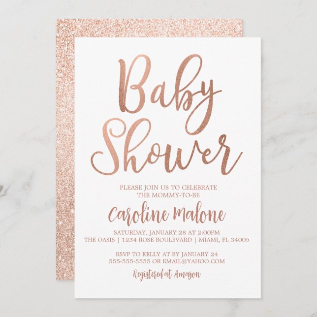 Rose Gold Baby Shower Invitation (Front/Back)