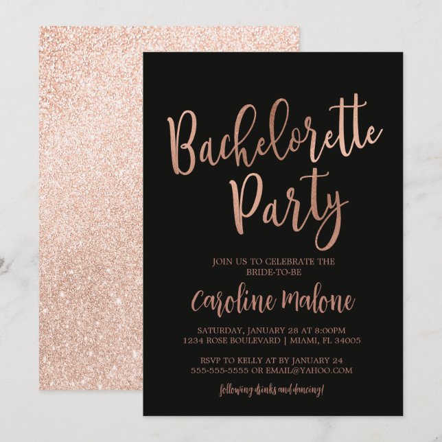 Rose Gold Bachelorette Party Invitation | Glitter (Front/Back)