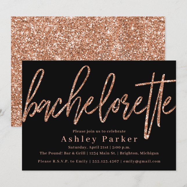 Rose Gold Bachelorette Party Invitation Glitter (Front/Back)
