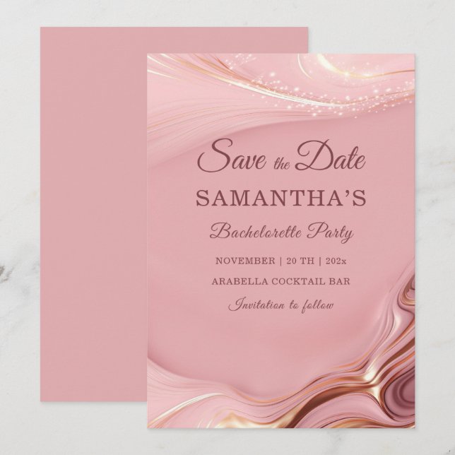 Rose Gold Bachelorette Party Save the Date Ideas Invitation (Front/Back)