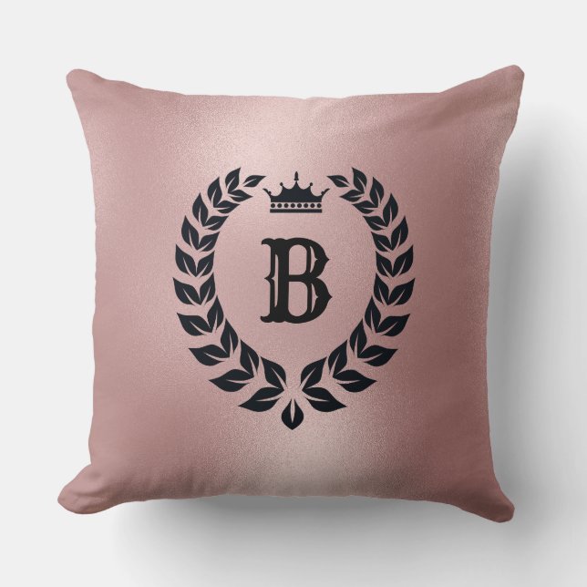 Rose-gold Background & Black Laurel Wreath Throw Pillow (Front)