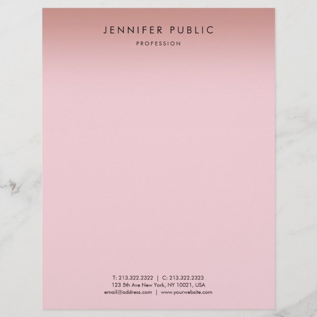 Rose Gold Background Elegant Modern Simple Letterhead (Front)