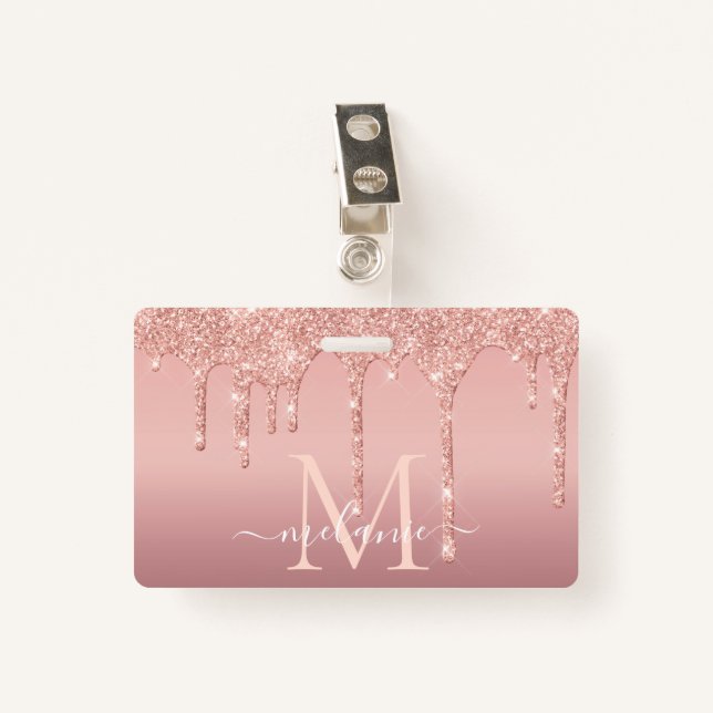 Rose Gold Badge Template with Custom Name Letter (Front with Clip)