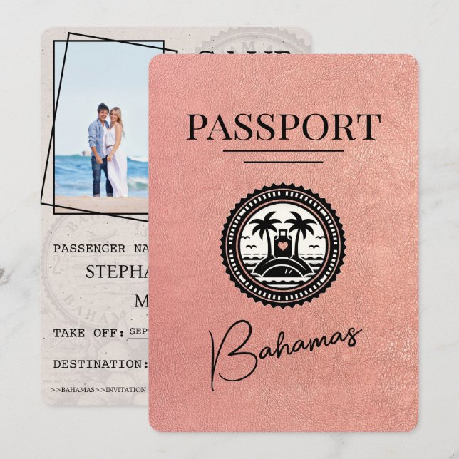 Rose Gold Bahamas Passport Save The Date (Front/Back)