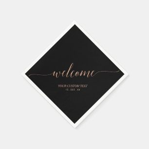 Rose Gold & Balck Elegant Script Welcome Party Napkin