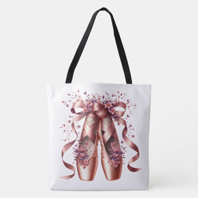 Rose Gold Ballet Slippers Large Shoulder Tote  (Front)