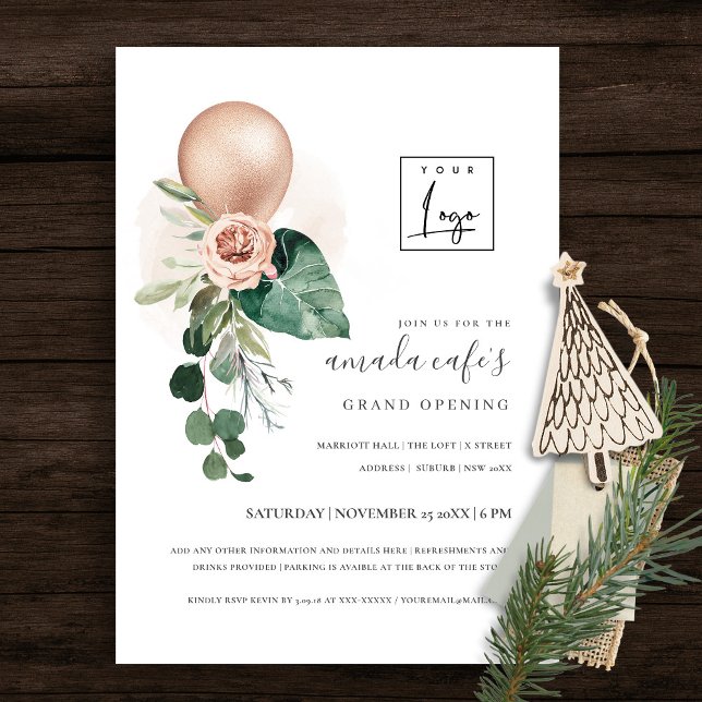 Rose Gold Balloon Flora Logo Grand Invitation (Créateur téléchargé)