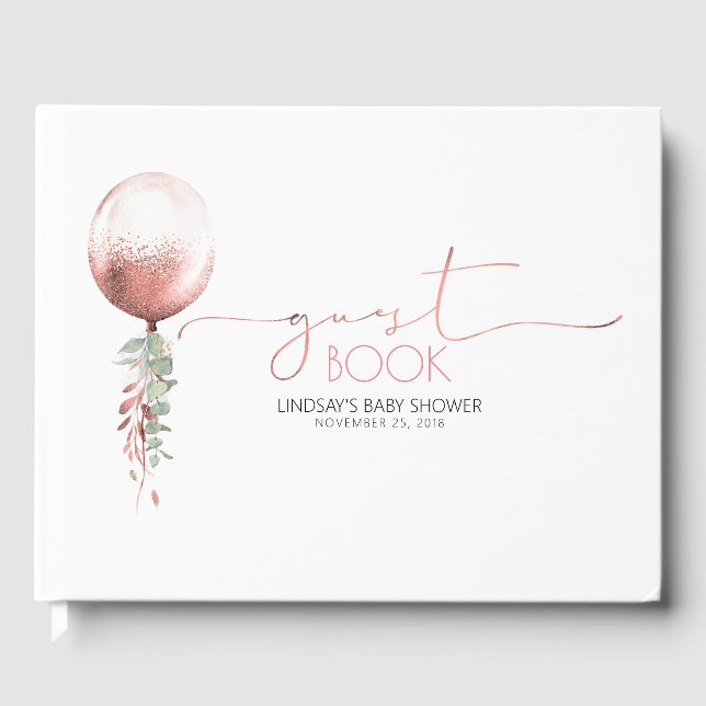 Rose Gold Balloon Garland Baby shower Livre d'invi (Recto)