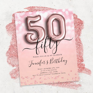 Rose Gold Balloon Glitter 50th Birthday Invite Flyer