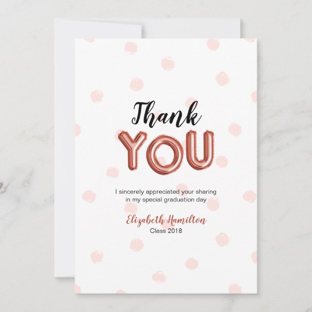 Rose Gold Balloon Type Grad Party Thank You (Front)