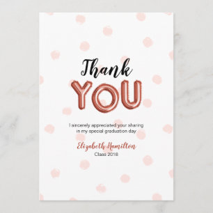Rose Gold Balloon Type Grad Party Thank You Card
