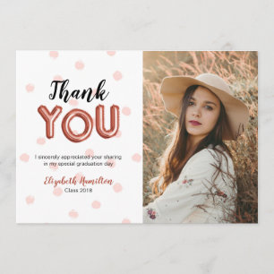 Rose Gold Balloon Type Grad Party Thank You Photo Card