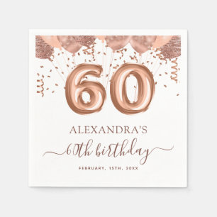 Rose Gold Balloons 60th Birthday Party Napkin