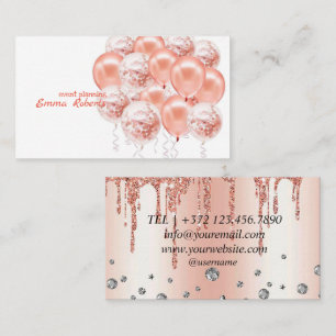 Rose Gold Balloons Carte de visite de planificatio