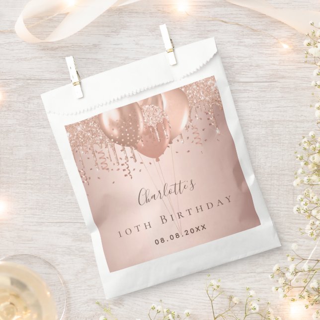 Rose gold balloons monogram birthday party favour bag (Clipped)