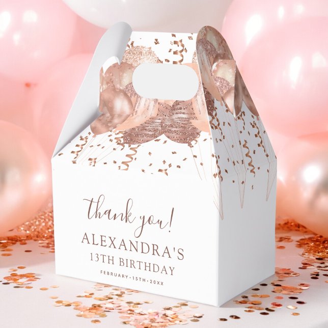 Rose Gold Balloons Thank You 13th Birthday Party  Favor Box (Creator Uploaded)