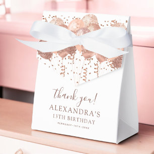 Rose Gold Balloons Thank You 13th Birthday Party  Favor Box