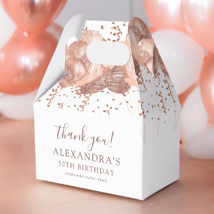 Rose Gold Balloons Thank You 50th Birthday Party  Favor Box