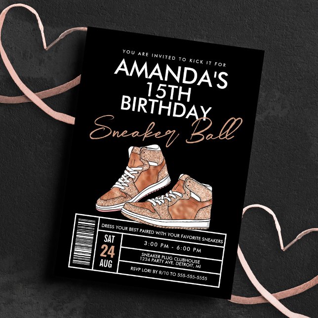 Rose Gold Basket Ball Invitation Anniversaire (Créateur téléchargé)