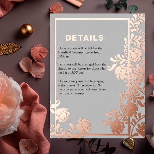 Rose Gold Beauty Modern Elegance Wedding Details Foil Invitation Postcard