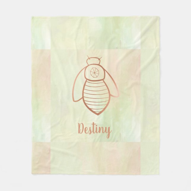 Rose Gold Bee Symbol Fleece Blanket (Front)