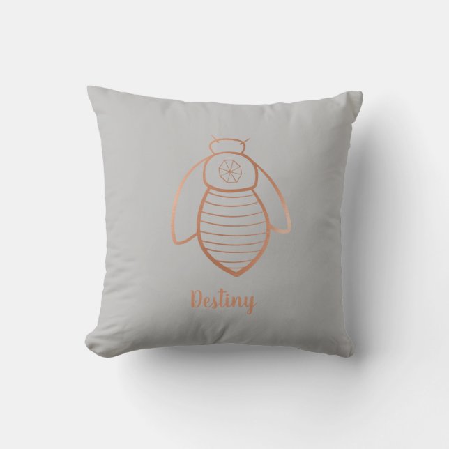 Rose Gold Bee Symbol Personalized  Throw Pillow (Front)
