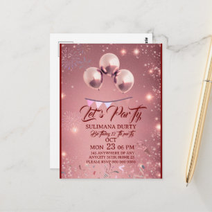 Rose Gold Birthday Invitation Template: Let's Part Postcard
