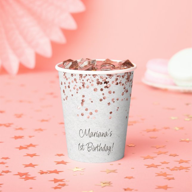 Rose Gold Birthday Party Paper Cups (Insitu)