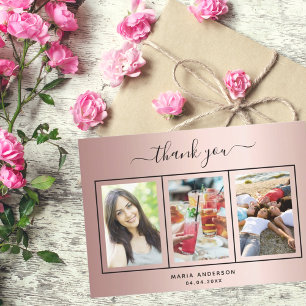 Rose gold birthday thank you custom photo card
