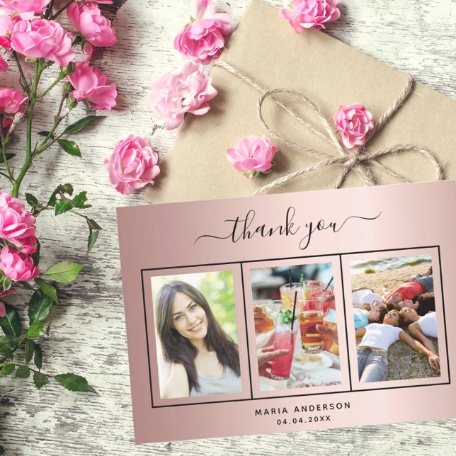 Rose gold birthday thank you custom photo card (Creator Uploaded)