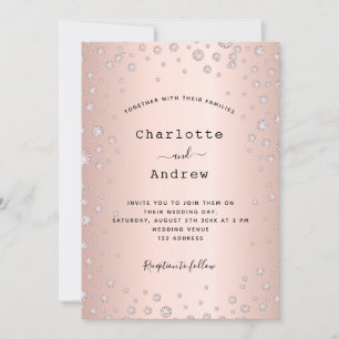 Rose gold bkush diamonds elegant glamourous weddin invitation