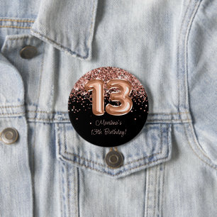 Rose Gold Black 13th Birthday Party 3 Inch Round Button