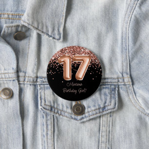 Rose Gold Black 17th Birthday Party 3 Inch Round Button