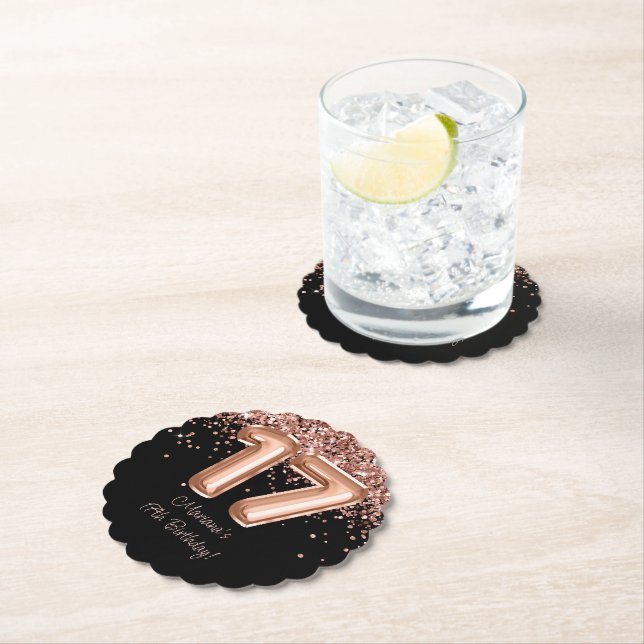  Rose Gold Black 17th Birthday Party Paper Coaster (Insitu)
