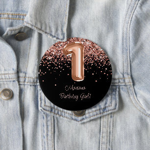 Rose Gold Black 1st Birthday Party 4 Inch Round Button