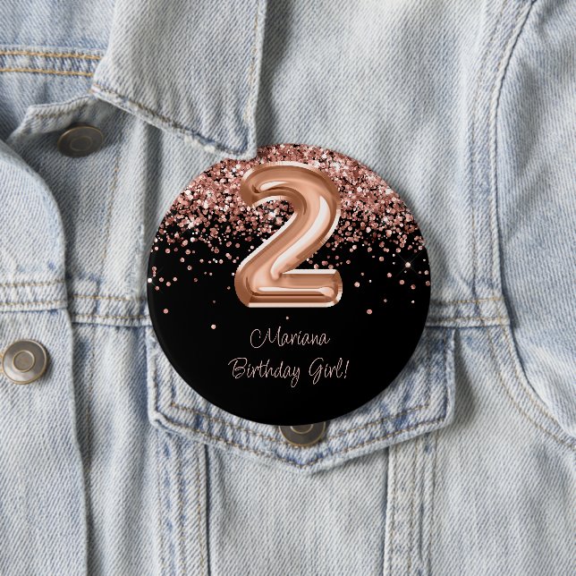 Rose Gold Black 2nd Birthday Party 4 Inch Round Button (In Situ)