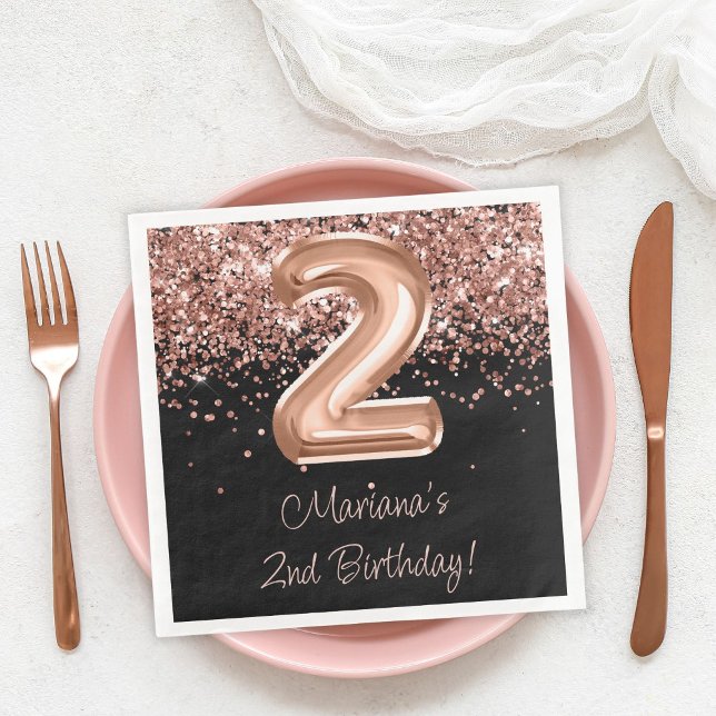  Rose Gold Black 2nd Birthday Party Napkin (Creator Uploaded)