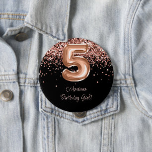 Rose Gold Black 5th Birthday Party 4 Inch Round Button