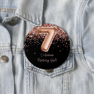 Rose Gold Black 7th Birthday Party 4 Inch Round Button