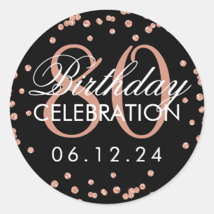 Rose Gold Black 80th Birthday Glitter Confetti Classic Round Sticker