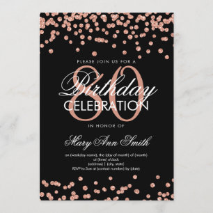 Rose Gold Black 80th Birthday Glitter Confetti Invitation