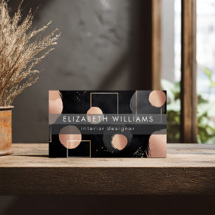 Rose Gold Black Abstract Modern Business Cards