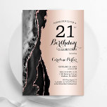 Rose Gold Black Agate 21st  Birthday Invitation<br><div class="desc">Black and rose gold agate 21st birthday party invitation. Elegant modern design featuring rock stone marble geode background,  faux glitter rose gold and typography script font. Trendy invite card perfect for a stylish women's bday celebration. Printed Zazzle invitations or instant download digital printable template.</div>